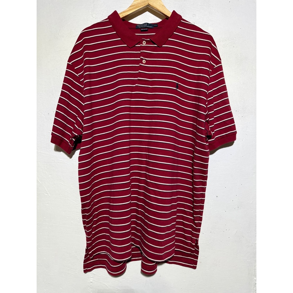 Vintage 90s Polo Ralph Lauren Mens XXL Red White Stripe Cotton Polo Shirt